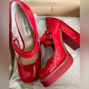 7.5 Red Mary Janes Twice Red Patent